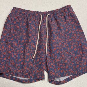 Fair Harbor Blue and Red Floral Swim Trunks